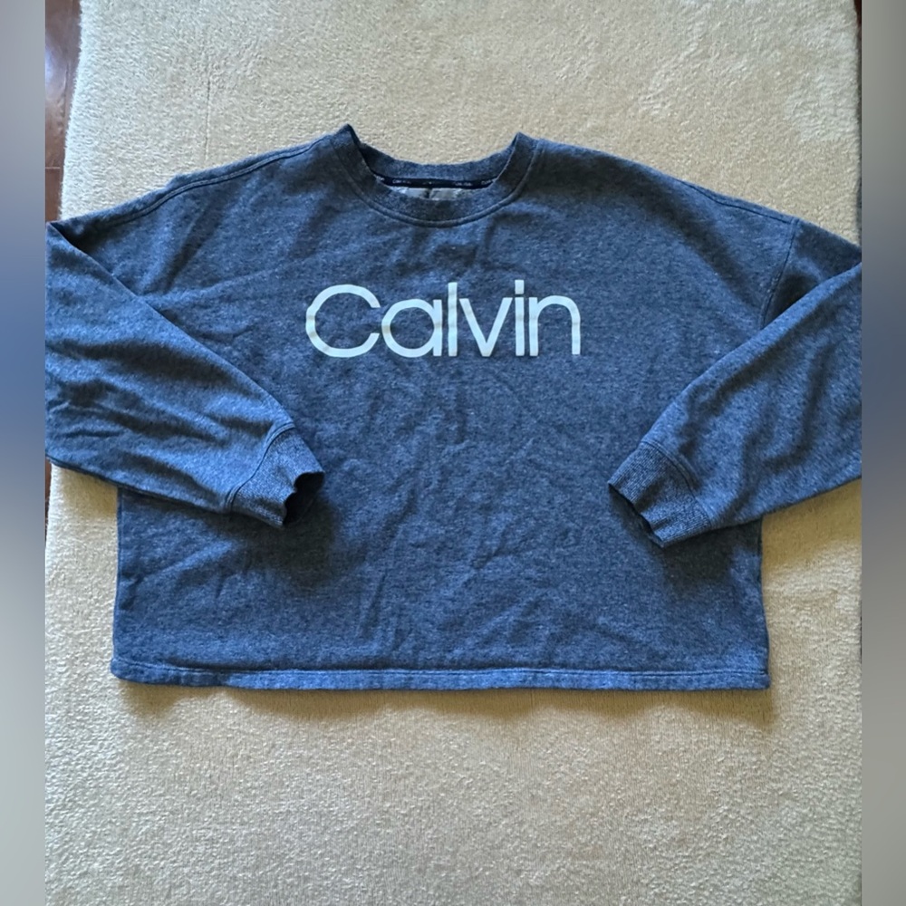 Calvin Klein Charcoal Gray Knit Cropped Sweatshirt
